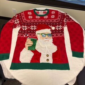 Ugly Christmas Sweater Santa Present Drink Beer Holder Snowflake Mens Womens L